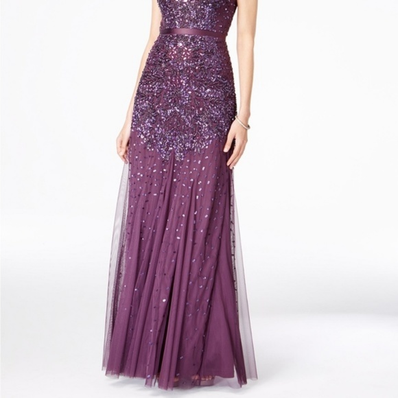 NWT Adrianna Papell CapSleeve Embellished Beaded sequined Gown Currant eggplant - Picture 2 of 8